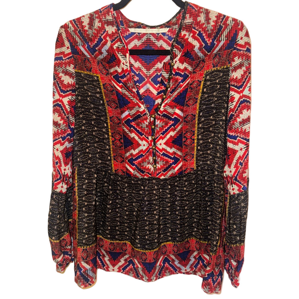Women's Twelfth Street by Cynthia Vincent Red Black Pattern Blouse